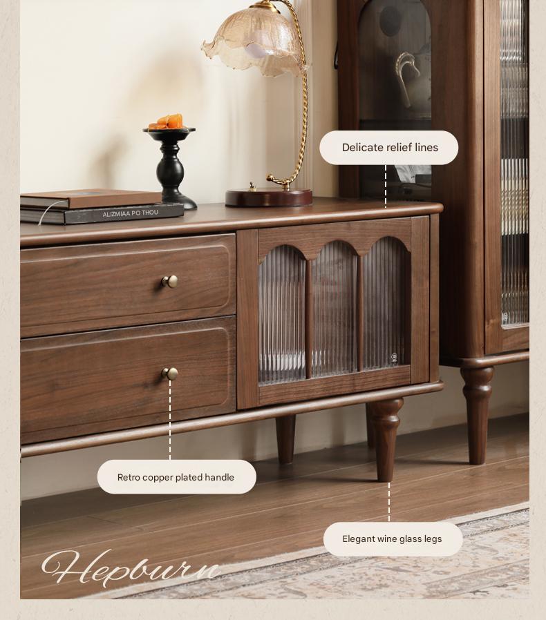 Black Walnut Solid Wood American Retro TV Cabinet.