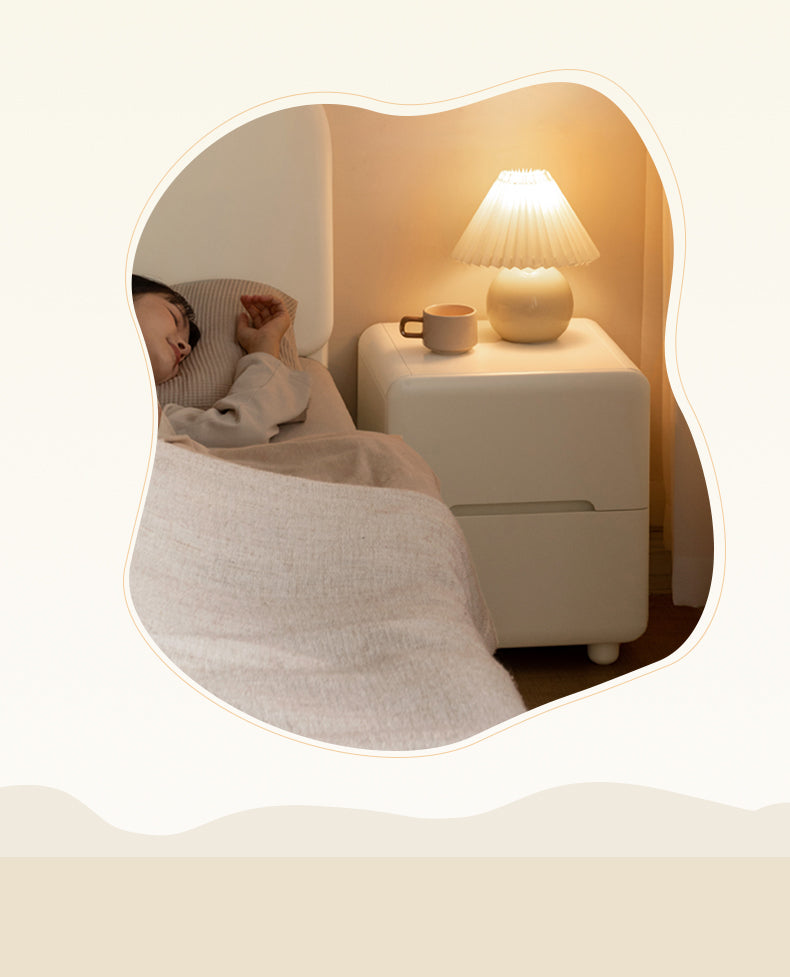 Tulipwood, Solid RubberWood Warm White Two-Drawer Nightstand.