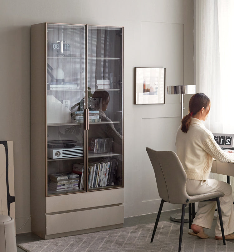 Poplar Solid Wood Combination Bookcase, Glass Door Cabinet