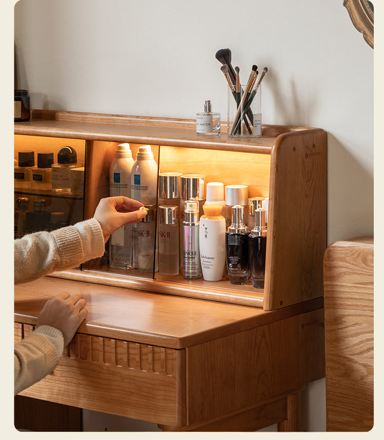 Cherry Solid Wood Retro Dressing Table Cabinet Integrated.