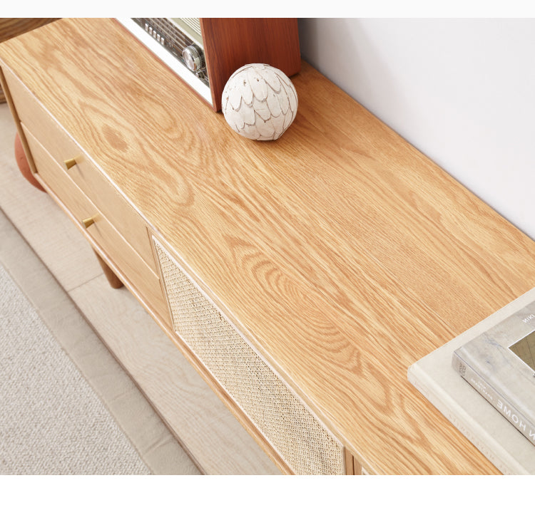 Rattan Oak solid wood TV cabinet"