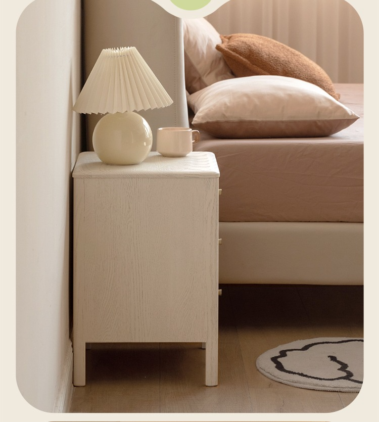 Oak Solid Wood, Solid RubberWood Nightstand Cream Style)