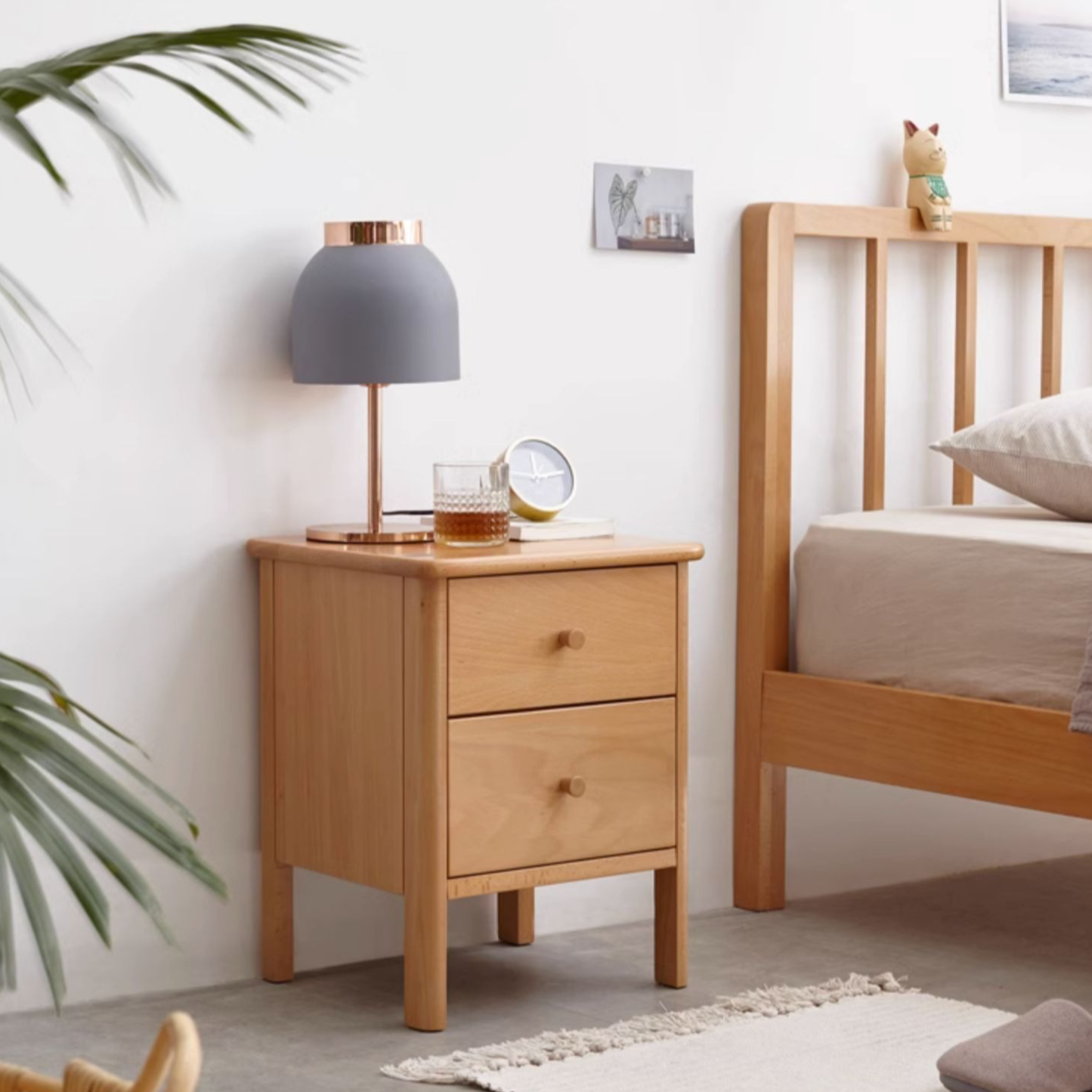 Beech Solid Wood Drawer Nightstand.