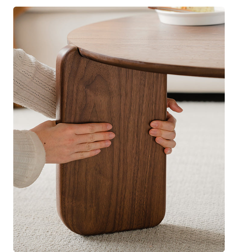 Black Walnut, Sandalwood Solid Wood Slate Round Coffee Table