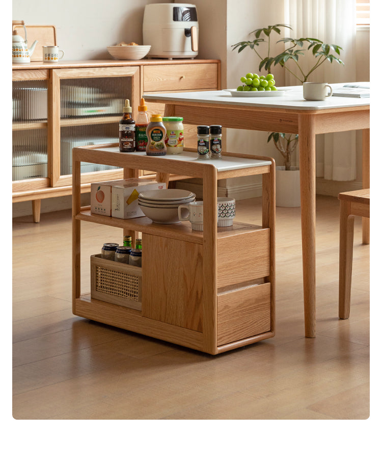 Solid Wood Rock Plate Side Table Movable