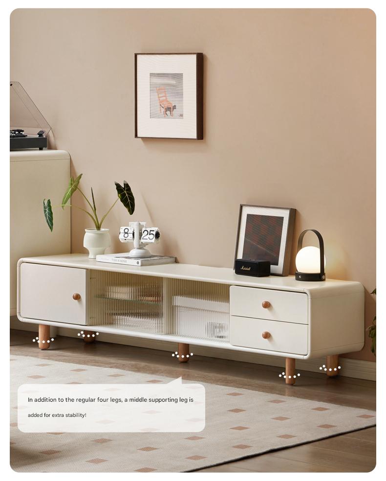 Solid Rubberwood White Floor TV Cabinet.