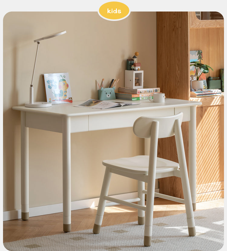 Poplar Solid Wood, Solid Rubberwood Kids Elevated Learning Cream Drawer Table
