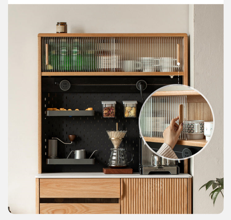Oak Solid Wood Modern Rock Board Side High Tea Cabinet Buffet