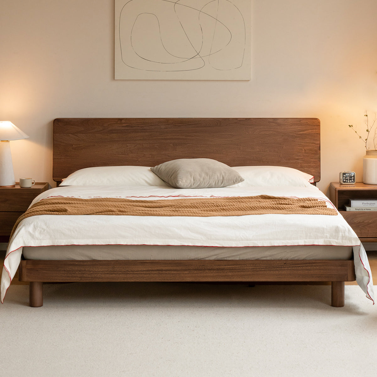 North American Black Walnut, Ash Solid Wood Bed Nordic