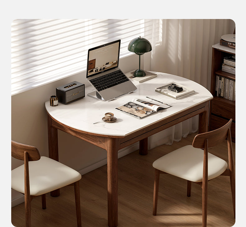 Black Walnut, Ash Solid Wood Rock Plate Folding Dining Table