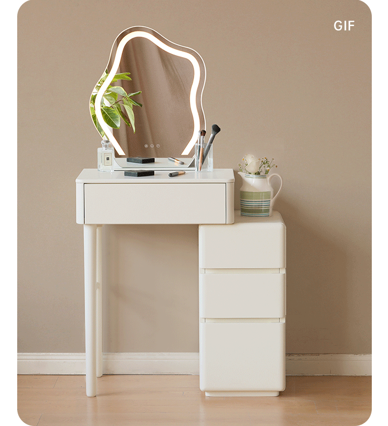 Poplar Solid Wood Telescopic Small Dressing Table Cream Style.