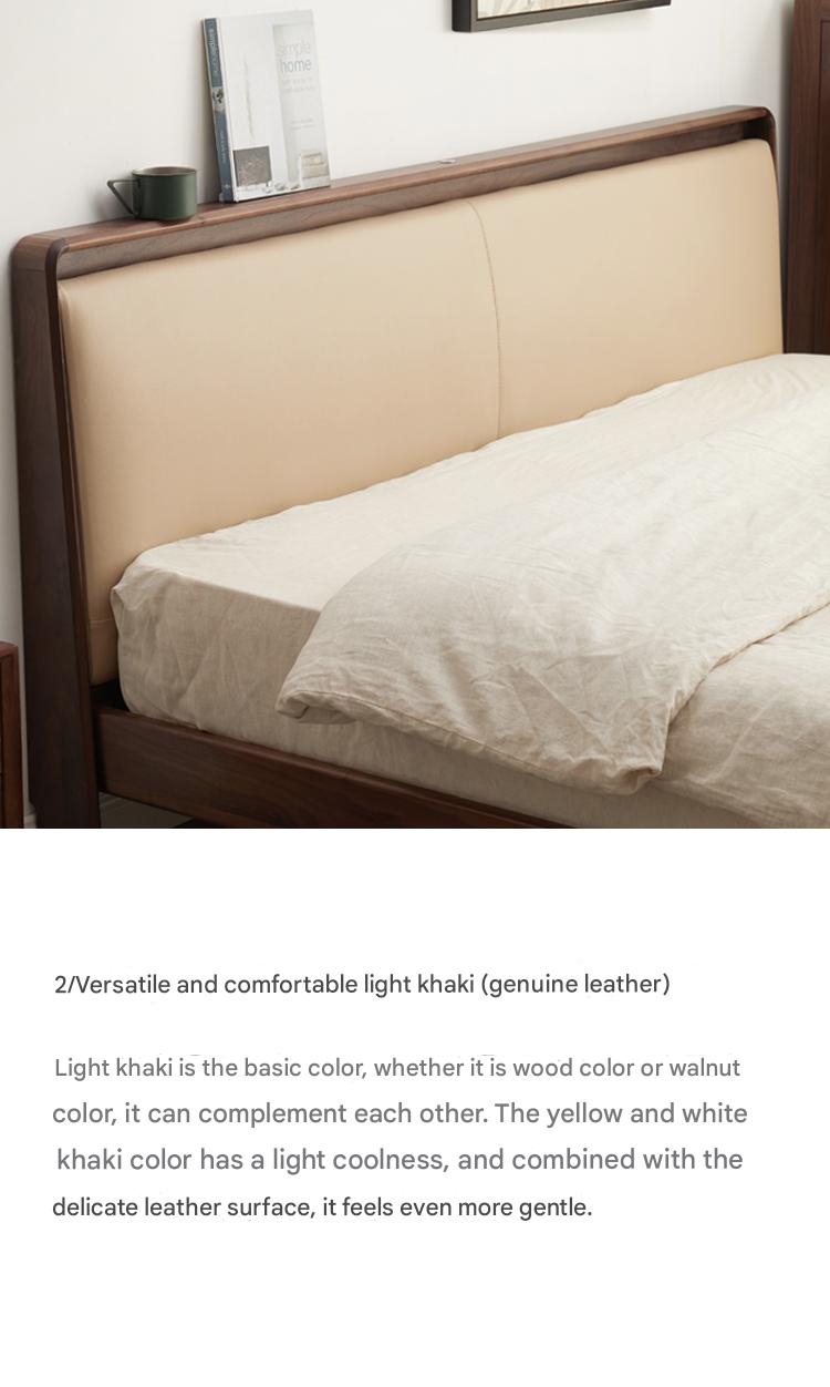 Ash solid wood leather soft bed simple modern