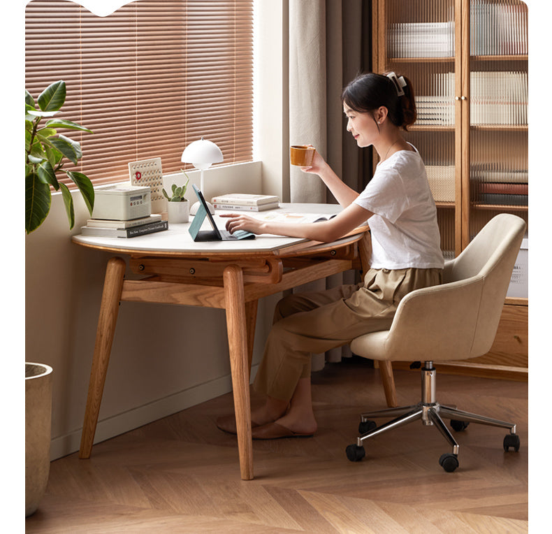 Oak Solid Wood Folding Rock Board Expandable Dining Table