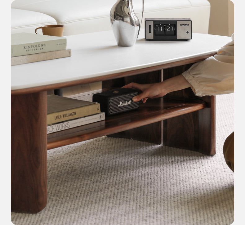 Rubber, Oak, Black Walnut, Сherry Solid Wood Rock Plate Coffee Table