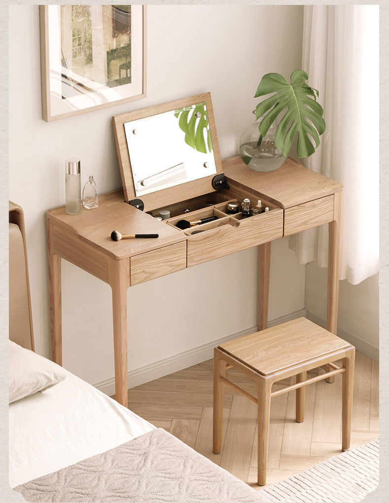 Ash Solid Wood Small Flip Vanity Table.