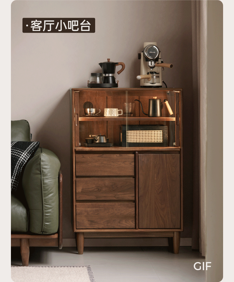 Black Walnut Solid Wood Italian Light Luxury Side Cabinet.