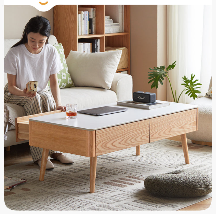 Oak, Beech Solid Wood Slate Coffee Table Simple Modern