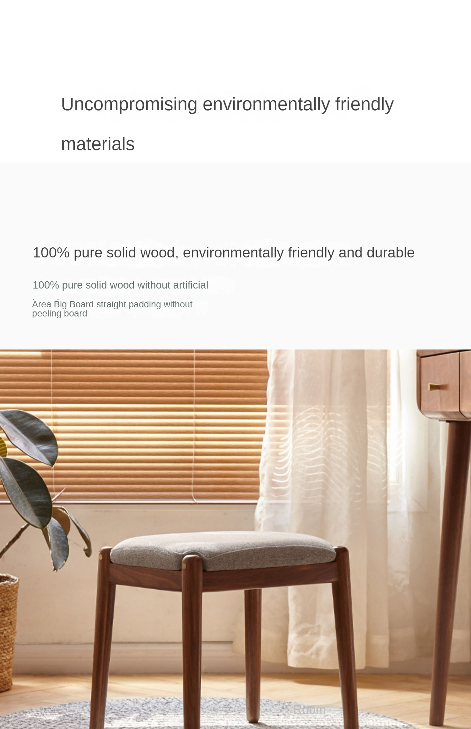 Black Walnut Solid Wood Square Makeup Stool