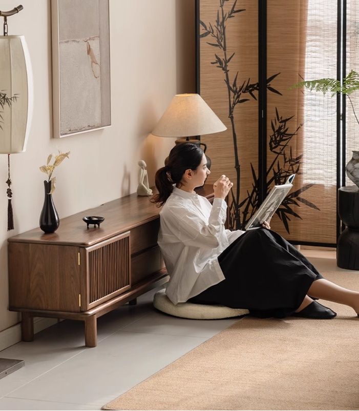 Black Walnut Solid Wood Floor TV Cabinet.