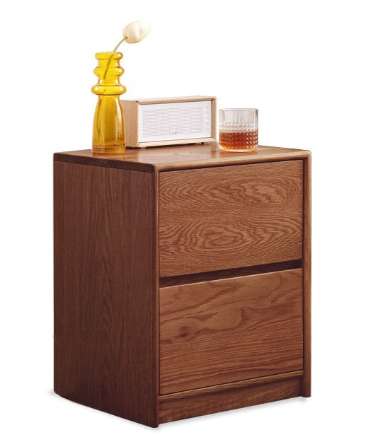 Oak Solid Wood Two Drawer Nightstand.