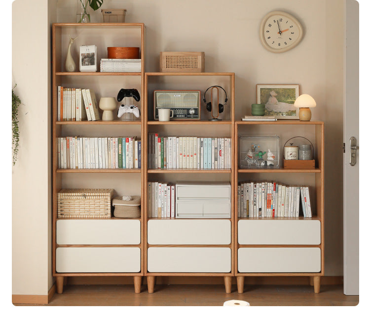 Oak, Rubber Solid Wood Modern Storage Bookcase