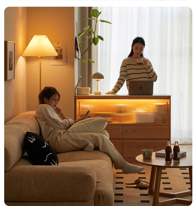 Oak Solid Wood, Solid RubberWood Slate Ultra-Narrow Sideboard