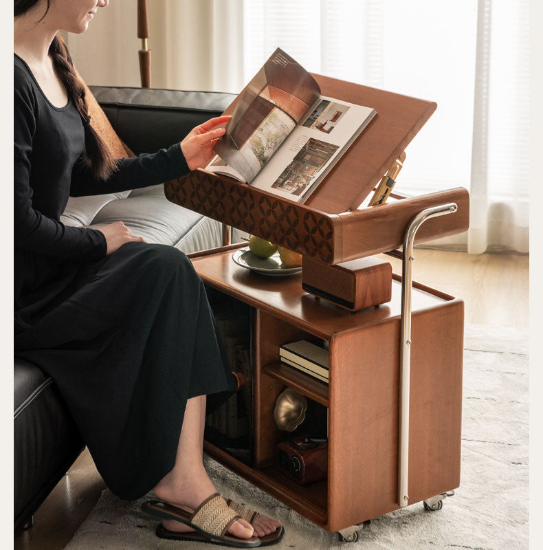 Poplar Solid Wood French Medieval Style Mobile Side Table