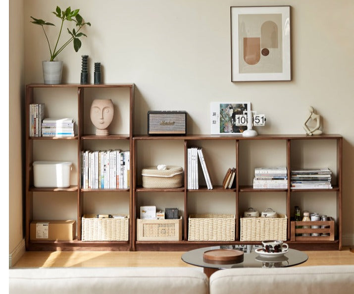 Black Walnut Solid Wood Bookshelf Shelf Free Lattice Combination