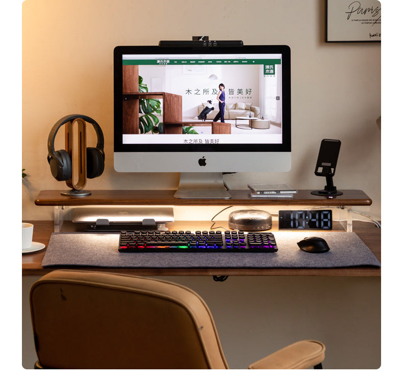 Oak, Rubberwood Solid Wood Bracket Suspended Table shelves