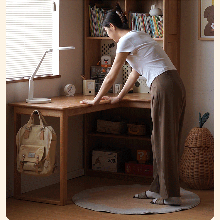 Oak Solid Wood Children's Study Desk, Bookshelf, Wardrobe