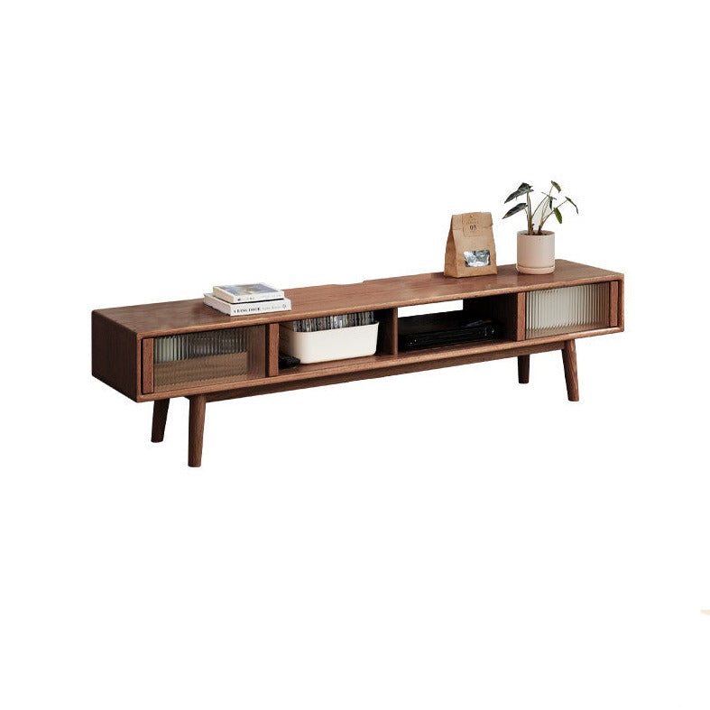 Oak solid wood TV stand glass sliding door"