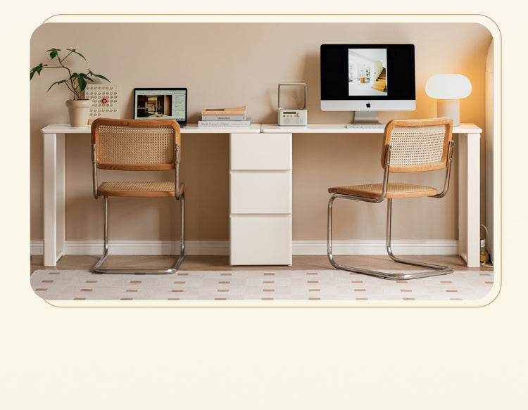 Rubber Wood, Poplar Solid Wood Cream Style Single-Leg Desk