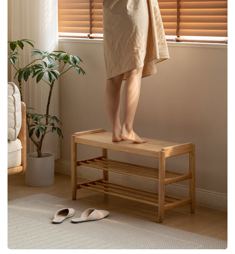 Oak Solid Wood, Solid Rubberwood Modern Shoe Changing Stool