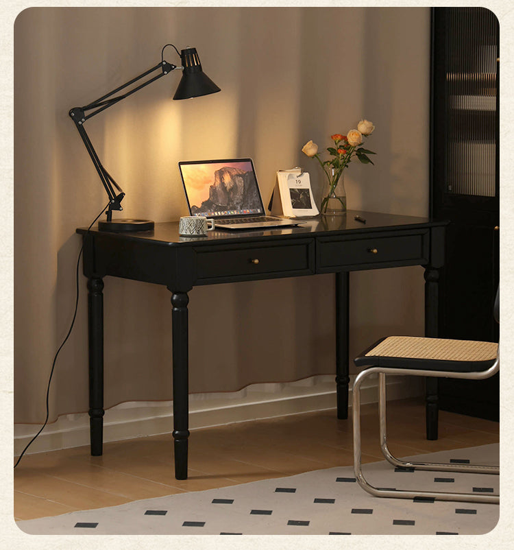 Solid Rubberwood American Retro Black Computer Desk.