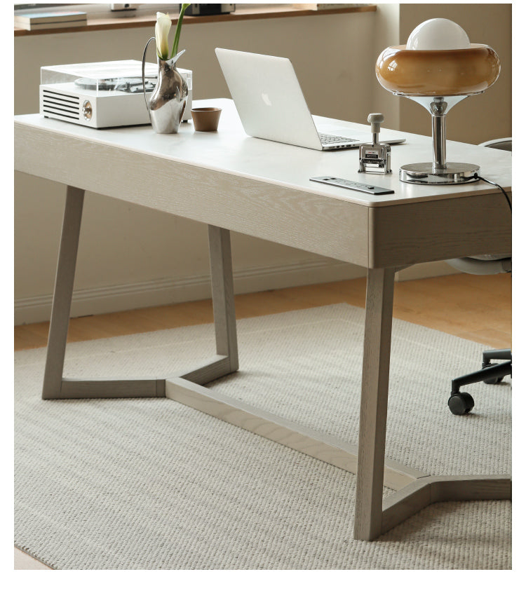 Oak, Poplar Solid Wood Slate Warm Elegant Desk With Drawer