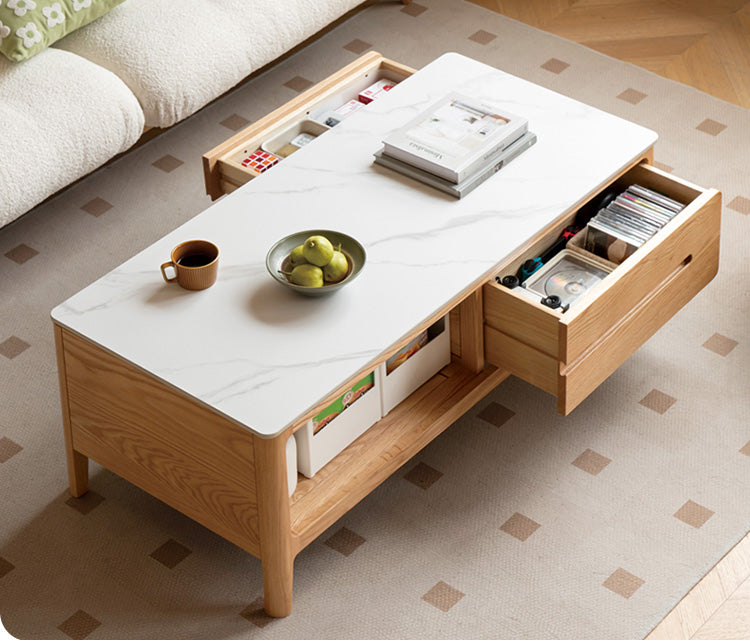 Oak, Solid Rubberwood Coffee Table Rock Slabs
