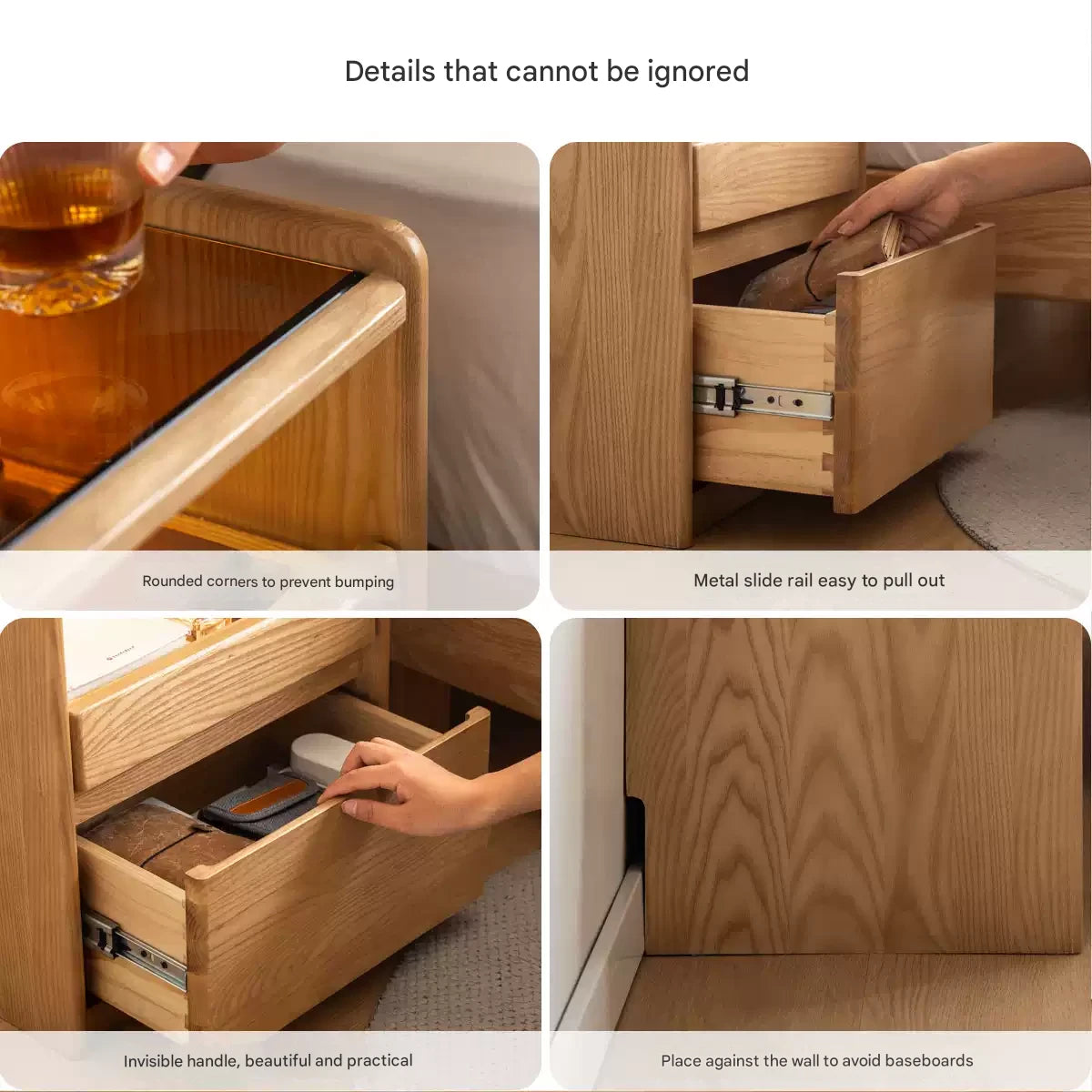 Ash Solid Wood Modern Nightstand