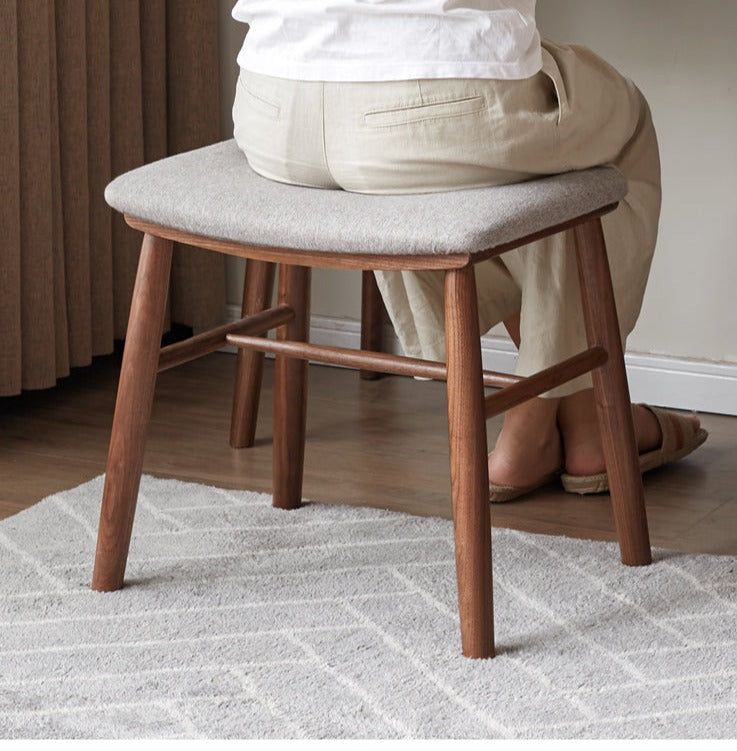 Black Walnut, Oak Solid Wood, Sandalwood Square Makeup Stool