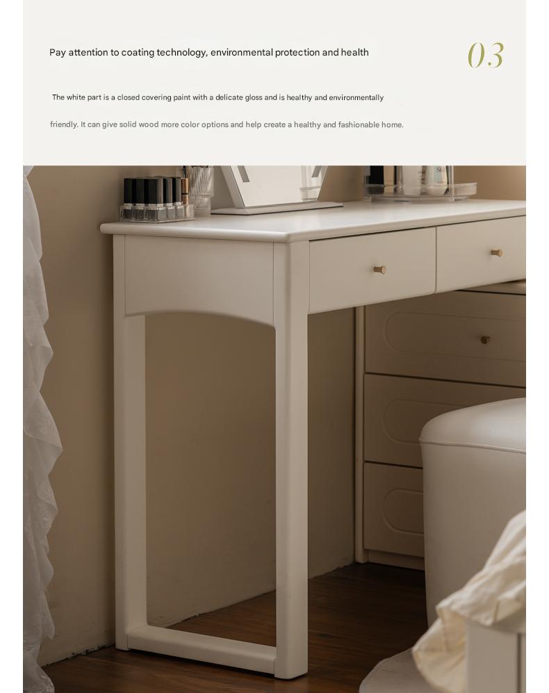 Solid Rubberwood White Cream Style Dressing Table.