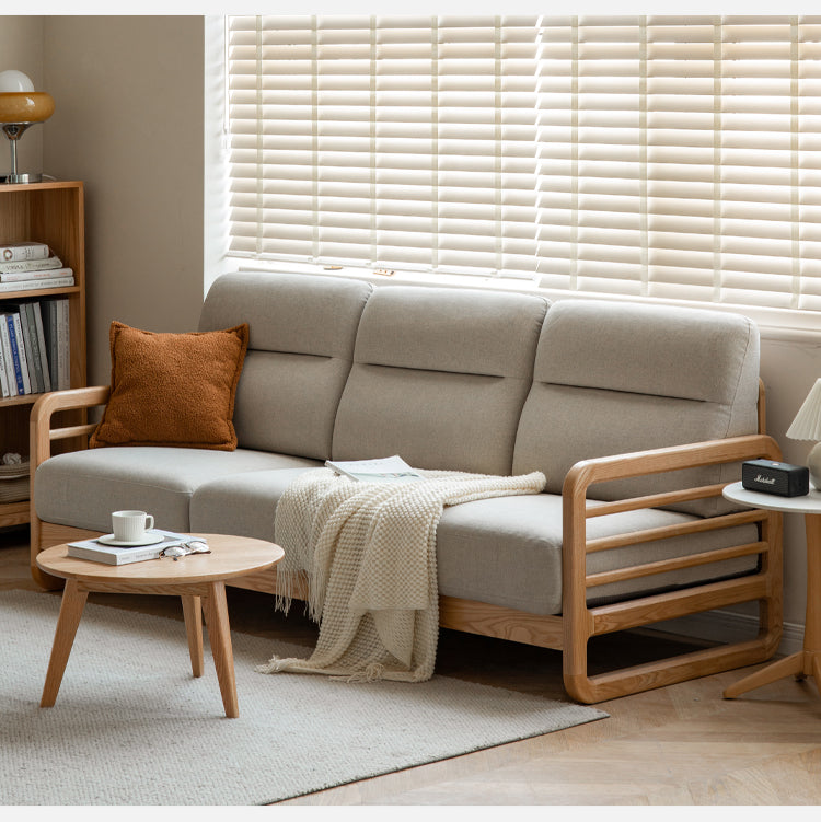 Oak Wood Fabric Sofa String-style Bbackrest.