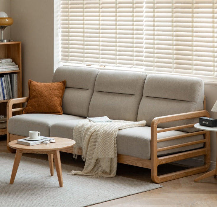 Oak Solid Wood Fabric Sofa.