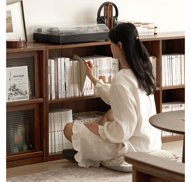 Black Walnut, Rubberwood Solid Wood Low Bookshelf Combination Floor-Standing Cabinet