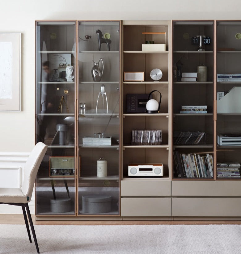 Solid RubberWood Combination Bookcase, Glass Door Cabinet