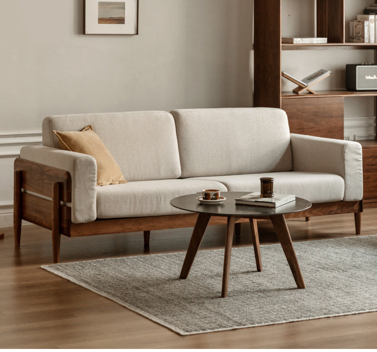Black Walnut Solid Wood Fabric Sofa.