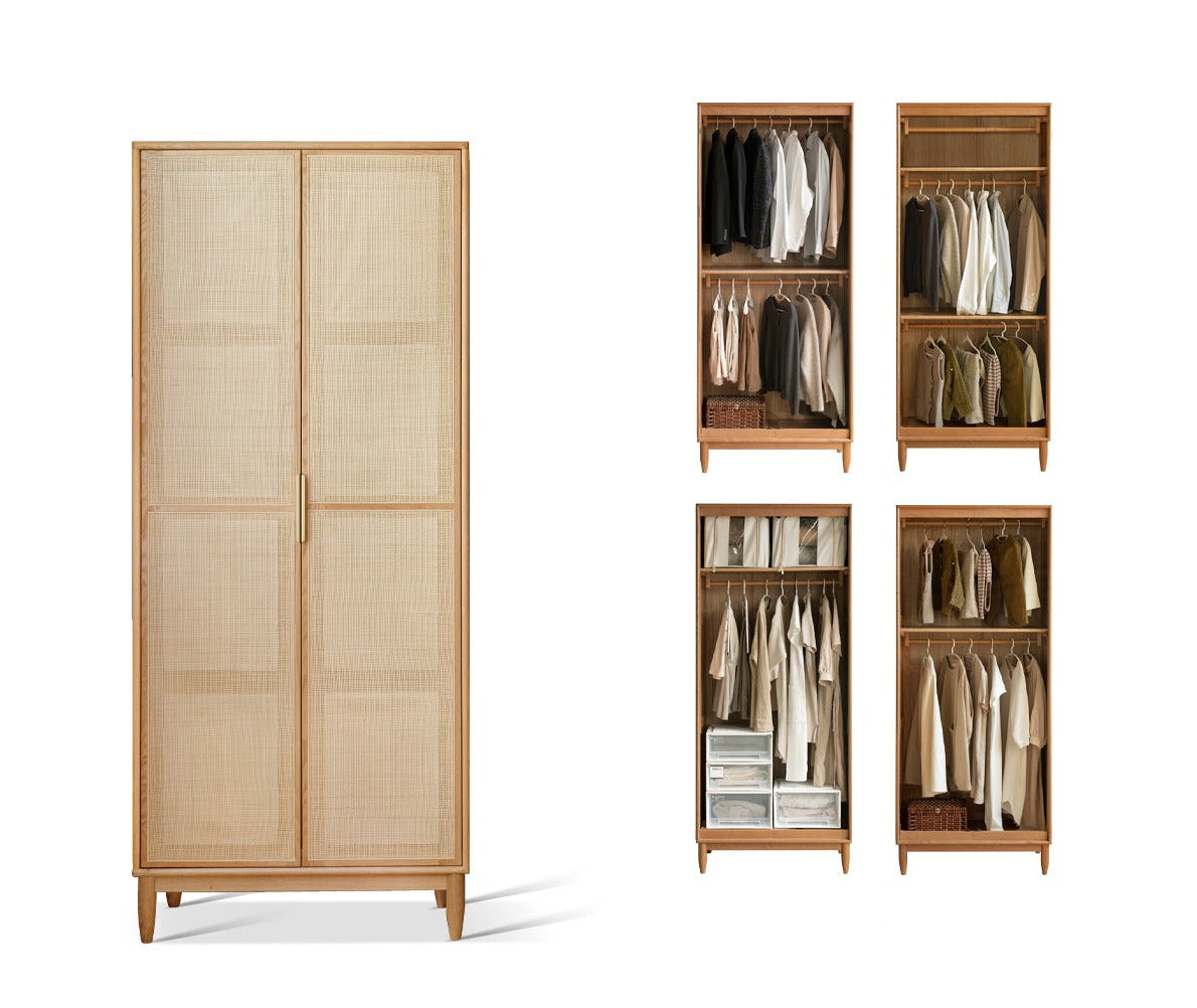 Oak Solid Wood Rattan Wardrobe.