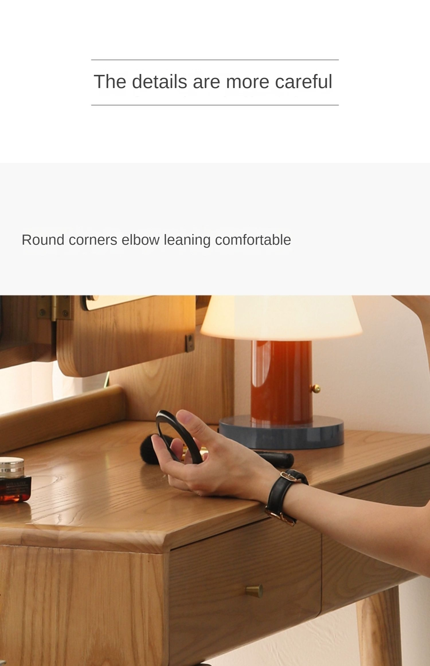 Ash Solid Wood Vanity Table with Mirror Shelf & Flip Cover.