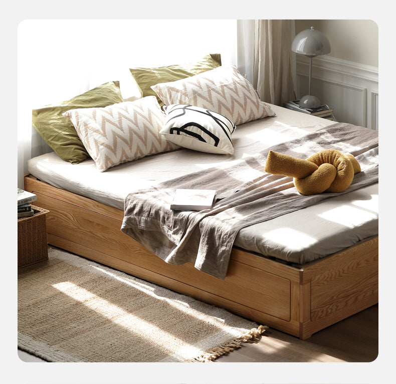 Oak solid wood platform bed, headboard-free Box bed