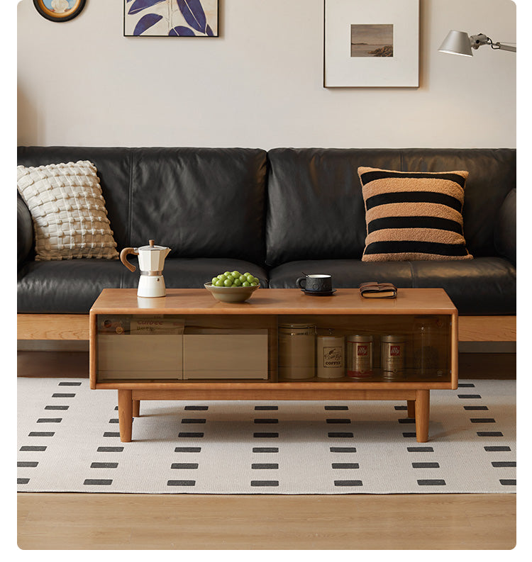 Cherry Wood Coffee Table with Drawer))