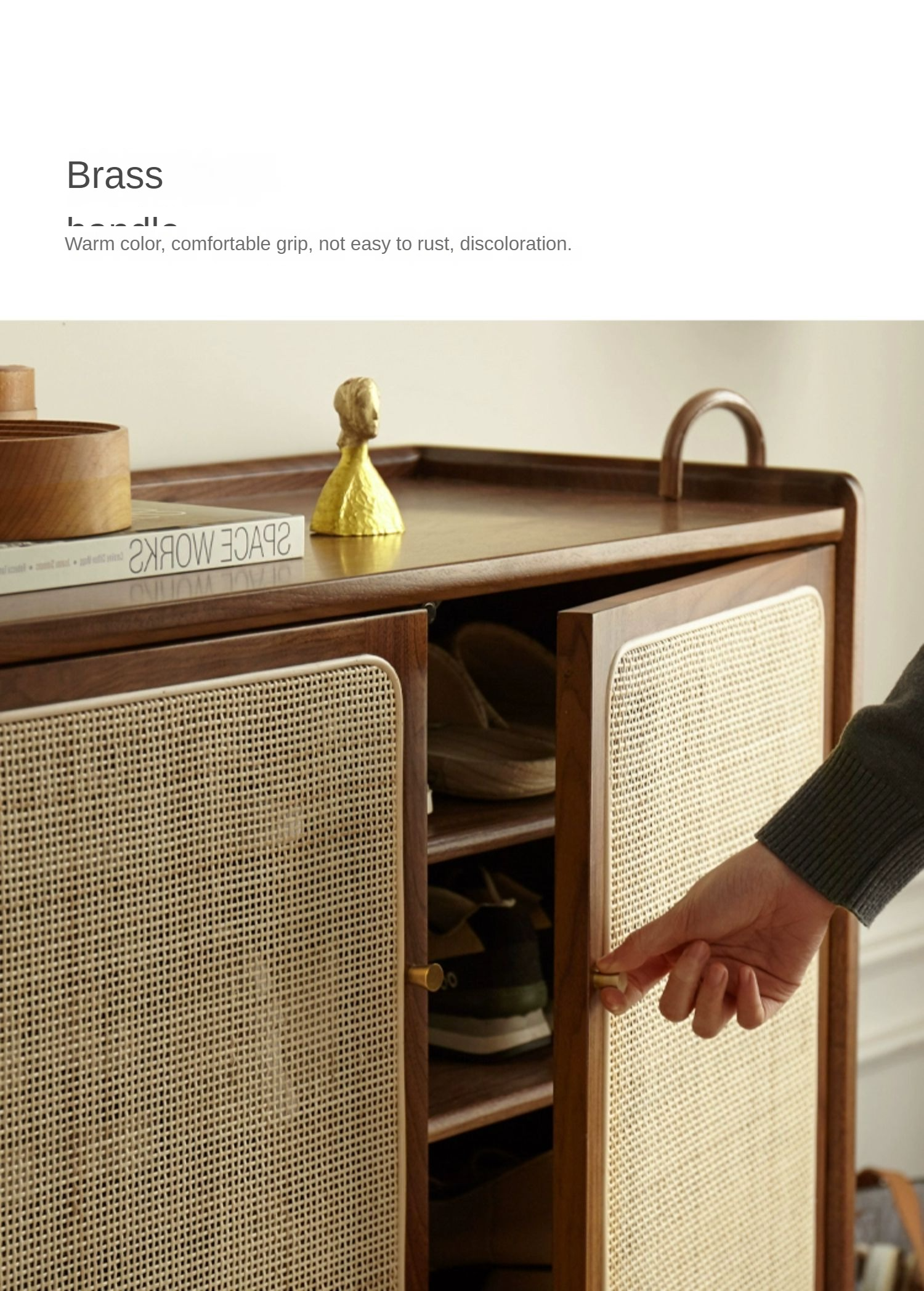 Black Walnut, Oak, South American Walnut Solid Wood Rattan Shoe Cabinet