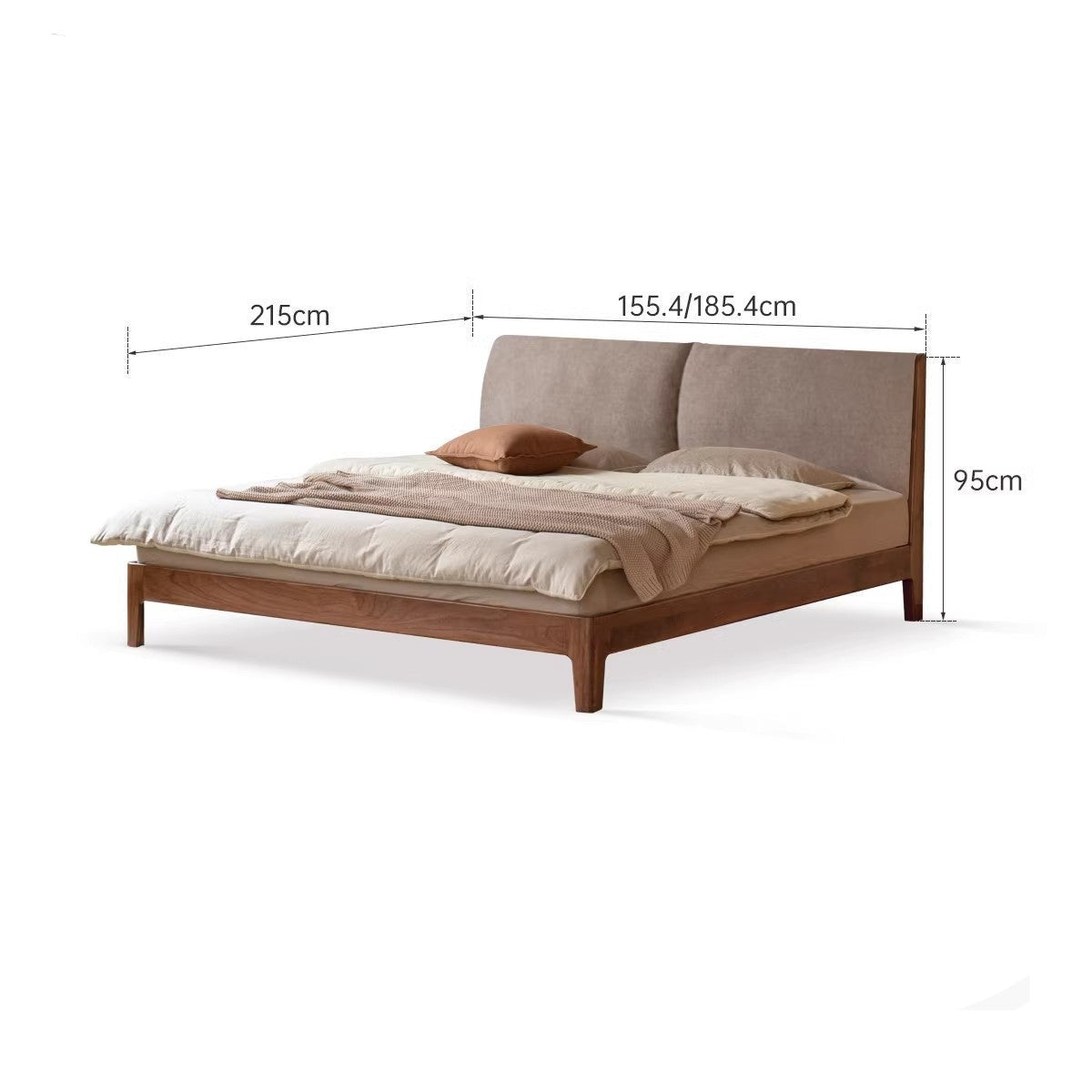 Beech, Oak, Black Walnut Solid Wood Fabric Soft Bed
